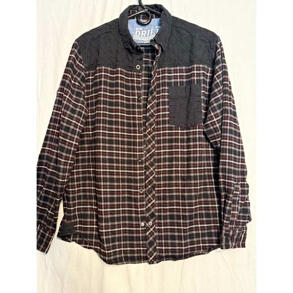 Drill Clothing Co Men's Plaid Flannel Cotton Quilted Shoulder Pocket Shirt L